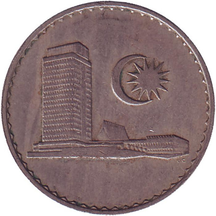 Монета 50 сен. 1968 год, Малайзия. Здание парламента.