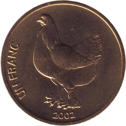 Монета 1 франк. 2002 год, Конго. Петух.