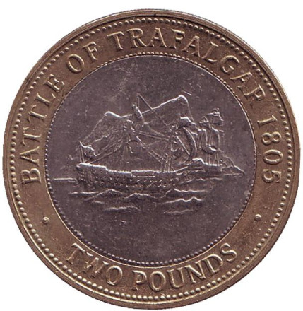 Монета 2 фунта. 2008 год, Гибралтар. Трафальгарское сражение.