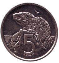 Монета 5 центов. 2003 год, Новая Зеландия. Гаттерия. Монета 5 центов. 2003 год, Новая Зеландия. Гаттерия.