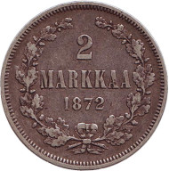 Монета 2 марки. 1872 год, Великое княжество Финляндское. Монета 2 марки. 1872 год, Великое княжество Финляндское.