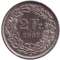 Гельвеция. Монета 2 франка. 2007 (B) год, Швейцария.