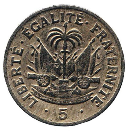 Монета 5 сантимов. 1953 год, Гаити.