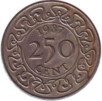 Монета 250 центов. 1987 год, Суринам.