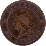 Монета 1 сентаво. 1889 год, Аргентина. Монета 1 сентаво. 1889 год, Аргентина.