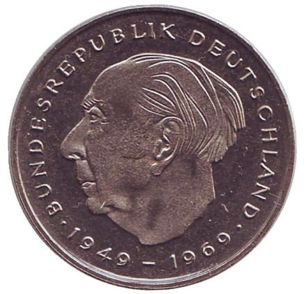 Монета 2 марки. 1978 год (F), ФРГ. UNC. Теодор Хойс.