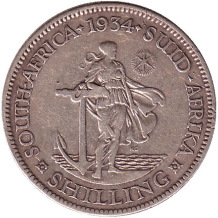 Монета 1 шиллинг. 1934 год, ЮАР.