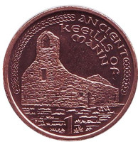 Руины древнего замка. Монета 1 пенни. 2000 год, Остров Мэн. UNC.