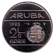 Монета 2,5 флорина. 1993 год, Аруба. Монета 2,5 флорина. 1993 год, Аруба.