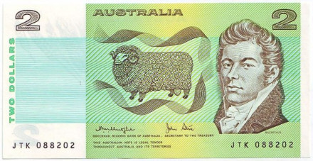 Банкнота 2 доллара. 1974-1985 гг., Австралия. Тип 3. Джон Макартур.
