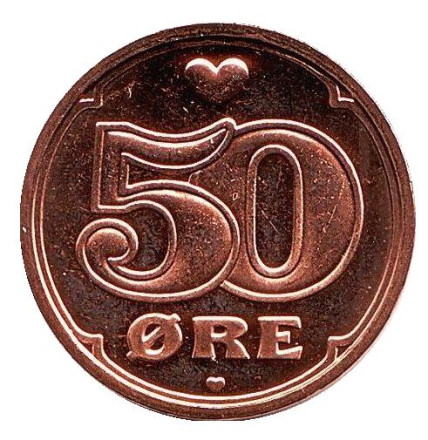 Монета 50 эре. 2003 год, Дания. BU.