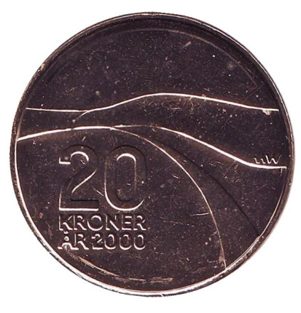 Монета 20 крон. 2000 год, Норвегия. Смена тысячелетия - 2000 год.