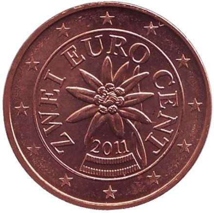 Монета 2 цента, 2011 год, Австрия.