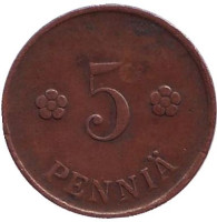 Монета 5 пенни. 1919 год, Финляндия.