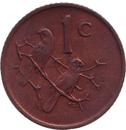Монета 1 цент. 1971 год, ЮАР. Воробьи.