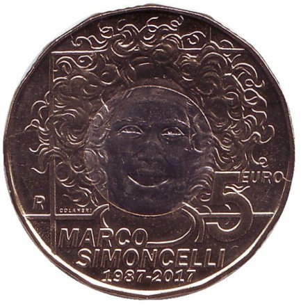 Монета 5 евро. 2017 год Сан-Марино. 30 лет со дня рождения Марко Симончелли.