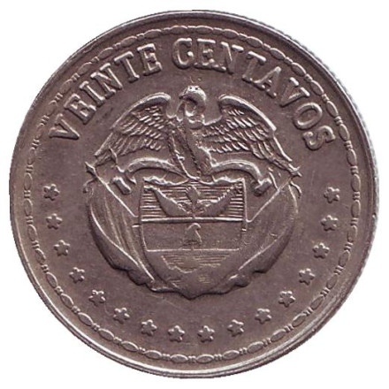 Монета 20 сентаво. 1959 год, Колумбия.
