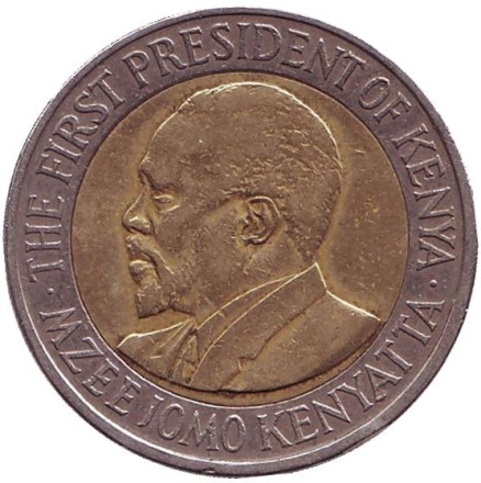 Монета 20 шиллингов, 2009 год, Кения. Джомо Кениата - первый президент Кении.
