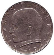 Монета 2 марки. 1957 год (J), ФРГ. Макс Планк. Монета 2 марки. 1957 год (J), ФРГ. Макс Планк.