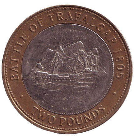 Монета 2 фунта. 2010 год, Гибралтар. Трафальгарское сражение.
