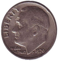 Рузвельт. Монета 10 центов. 1970 год, США.