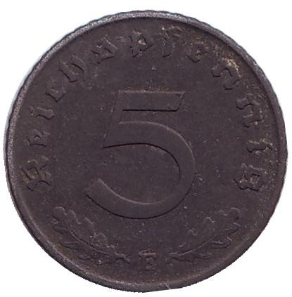 Монета 5 рейхспфеннигов. 1941 год (E), Третий Рейх (Германия).