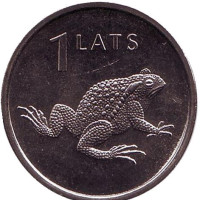 Жаба. Монета 1 лат, 2010 год, Латвия.