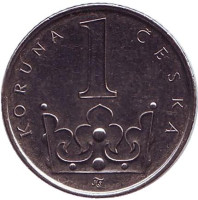 Монета 1 крона. 2015 год, Чехия. UNC.