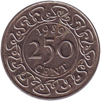 Монета 250 центов. 1989 год, Суринам.