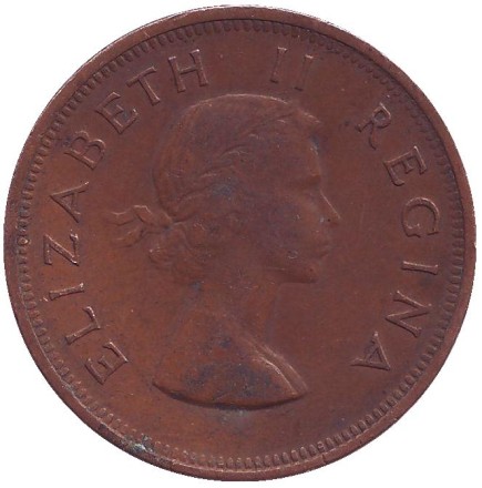 Монета 1 пенни. 1955 год, Южная Африка. Корабль "Дромедарис". Монета 1 пенни. 1955 год, Южная Африка. Корабль "Дромедарис".