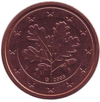 Монета 2 цента. 2003 год (G), Германия.