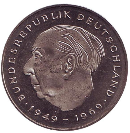 Монета 2 марки. 1983 год (G), ФРГ. UNC. Теодор Хойс.