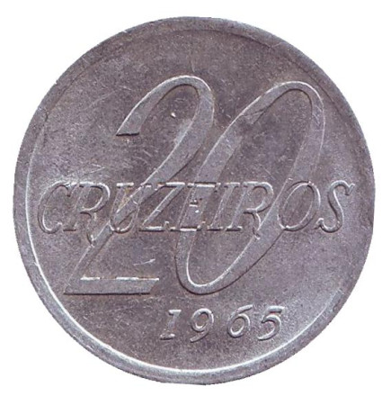 Монета 20 крузейро. 1965 год, Бразилия. Из обращения.
