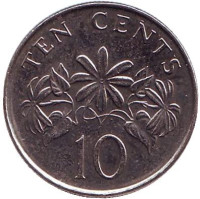 Жасмин. Монета 10 центов. 2011 год, Сингапур. 