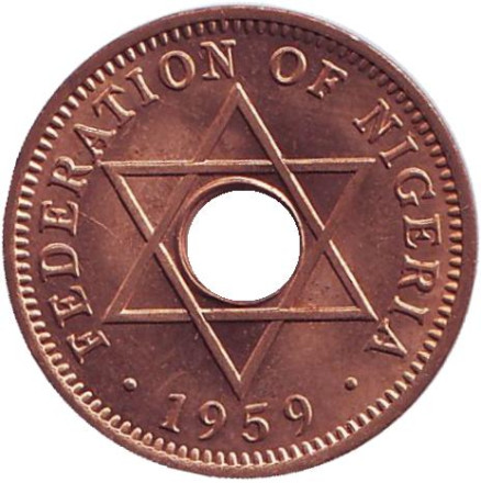 Монета 1/2 пенни. 1959 год, Британская Нигерия. UNC.