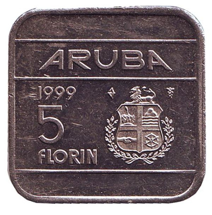 Монета 5 флоринов. 1999 год, Аруба.