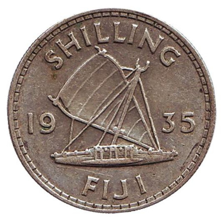 Монета 1 шиллинг. 1935 год, Фиджи. Парусник.