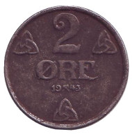 Монета 2 эре. 1943 год, Норвегия. Монета 2 эре. 1943 год, Норвегия.