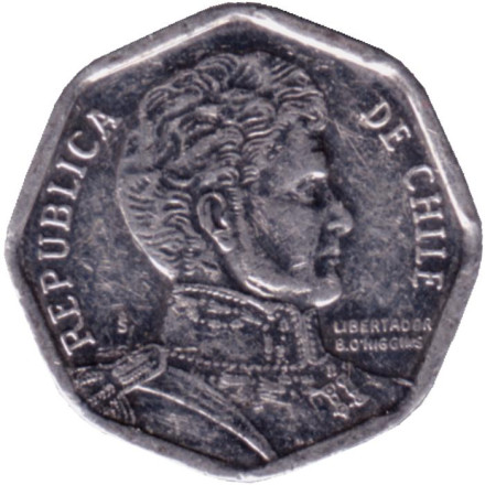 Монета 1 песо. 2012 год, Чили. Бернардо О’Хиггинс.