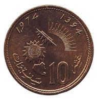 Монета 10 сантимов. 1974 год, Марокко. UNC. Монета 10 сантимов. 1974 год, Марокко. UNC.