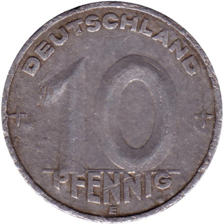 Монета 10 пфеннигов. 1953 (E) год, ГДР.