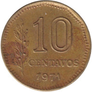 Монета 10 сентаво. 1971 год, Аргентина. Монета 10 сентаво. 1971 год, Аргентина.