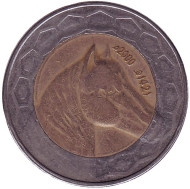 Монета 100 динаров. 2000 год, Алжир. Лошадь. Монета 100 динаров. 2000 год, Алжир. Лошадь.