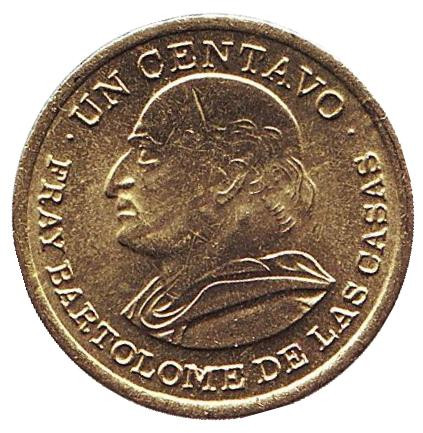 Монета 1 сентаво. 1973 год, Гватемала. Бартоломе де лас Касас.