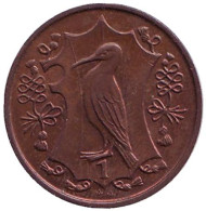 Монета 1 пенни. 1986 год, Остров Мэн. Хохлатый баклан. Монета 1 пенни. 1986 год, Остров Мэн. Хохлатый баклан.