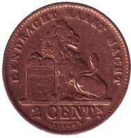 Монета 2 сантима. 1910 год, Бельгия. (Der Belgen) 