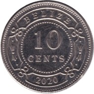 Монета 10 центов. 2020 год, Белиз. Монета 10 центов. 2020 год, Белиз.