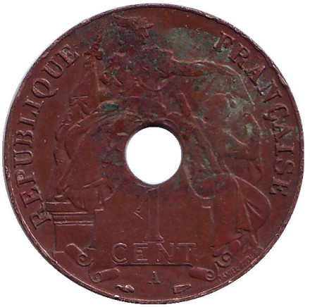 Монета 1 цент. 1939 год (A), Французский Индокитай.