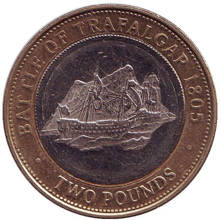 Монета 2 фунта. 2011 год, Гибралтар. Трафальгарское сражение.