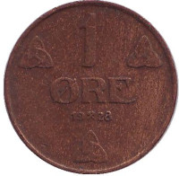 Монета 1 эре. 1928 год, Норвегия.